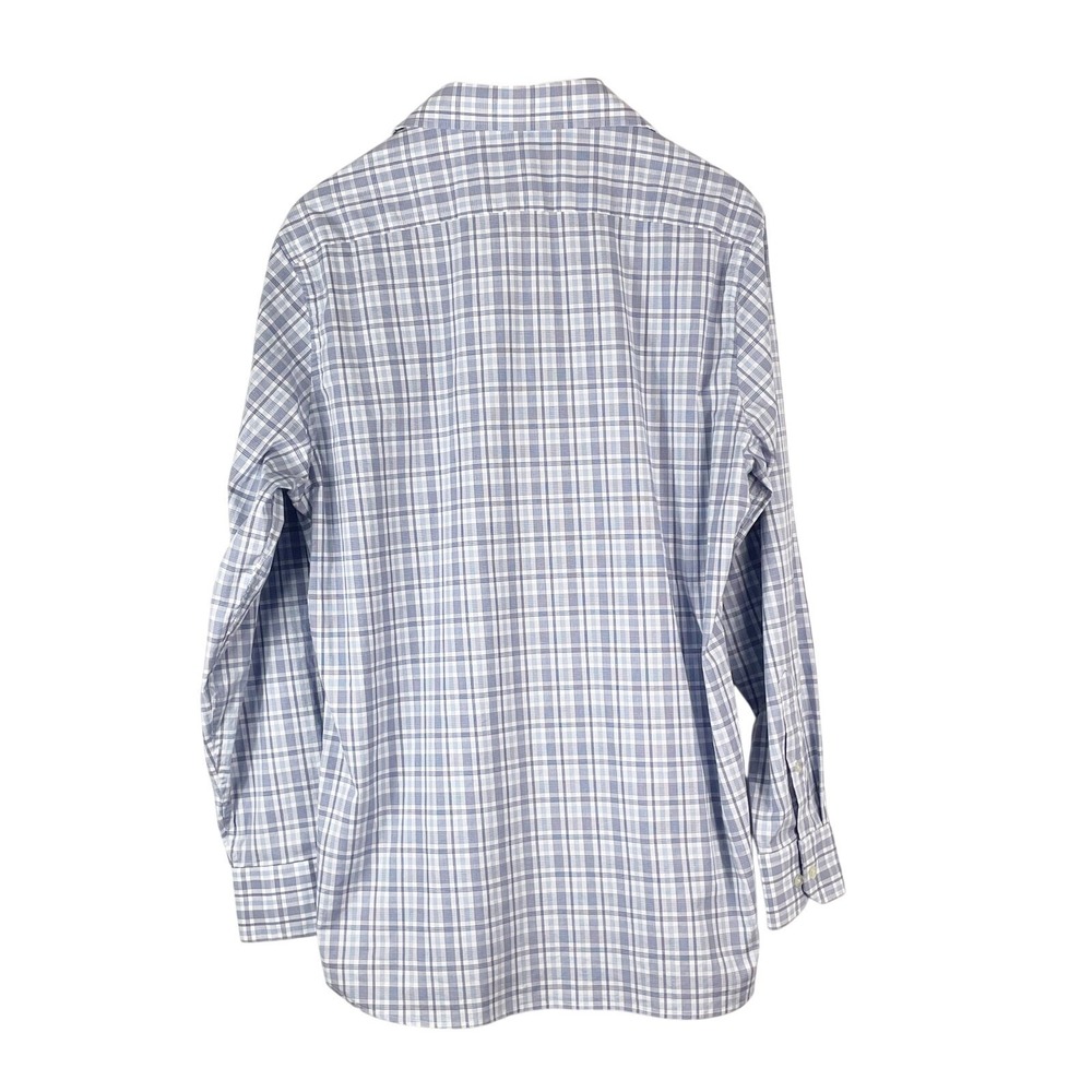 Hickey Freemen Men's Blue White Gingham Plaid Long Sleeve Shirt 15 15 1/2 Cotton - Picture 2 of 6